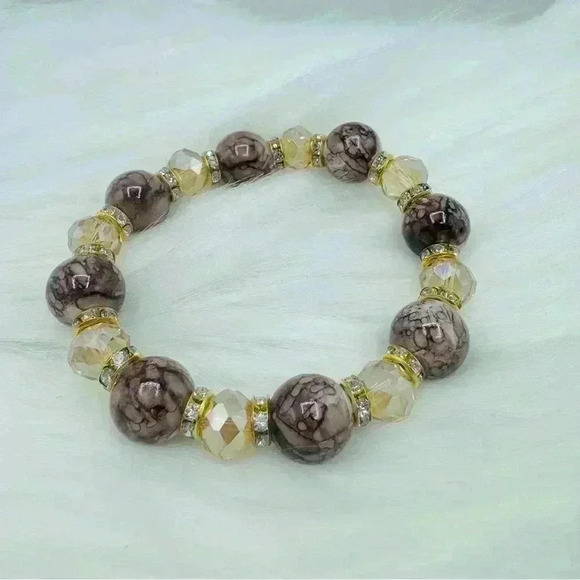Champagne Brown Glass Beaded Bracelet - Picture 1 of 4